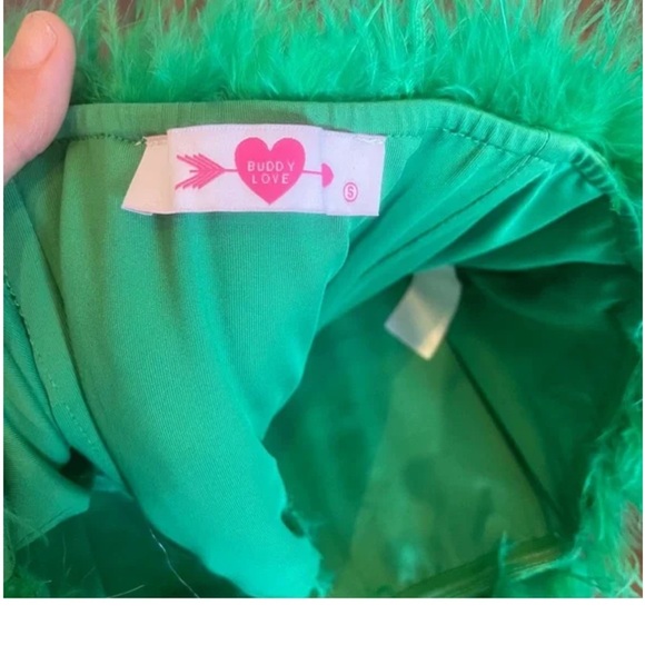 Buddy Love- SZ S Green Fancy Strapless Feather Crop Top - Picture 6 of 9